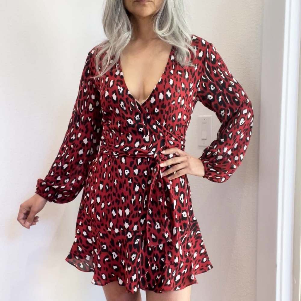 A.L.C Michaela Silk Wrap Dress In Red Leopard